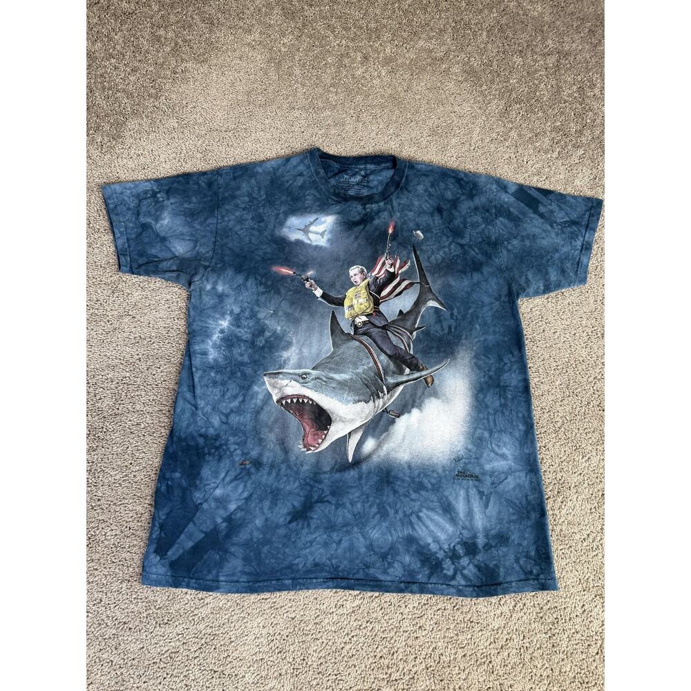 Vintage The Mountain George W Bush Shirt Mens 2XL Blue Shark Graphic Tie Dye